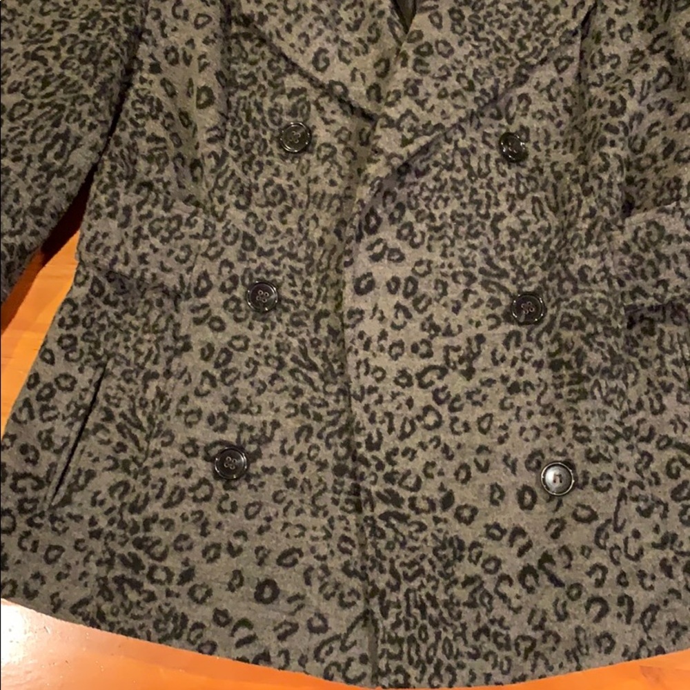 Moda International Black and Grey Cheetah Pea Coat - Picture 3 of 8